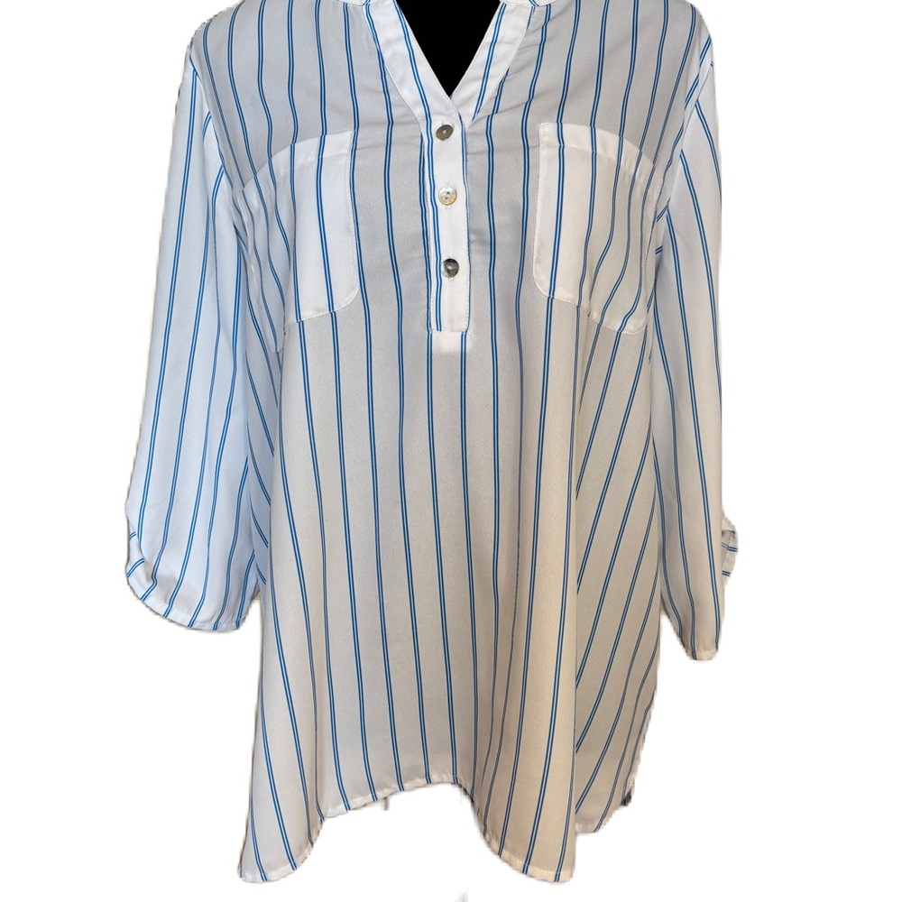 Chico's White and Blue Striped Top